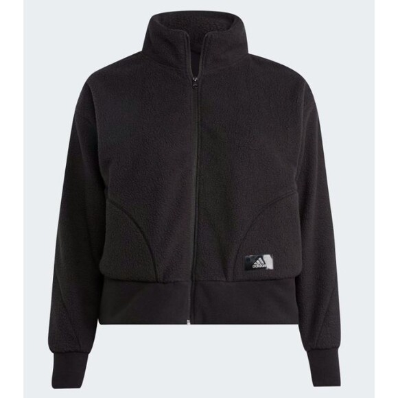 Women's Adidas Holidayz Sherpa GT Jacket Size 1X Black Full Zip Crop Fleece NWT - Picture 1 of 11